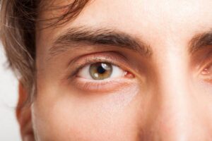 Macro shot of a man's eye and eyelid focus